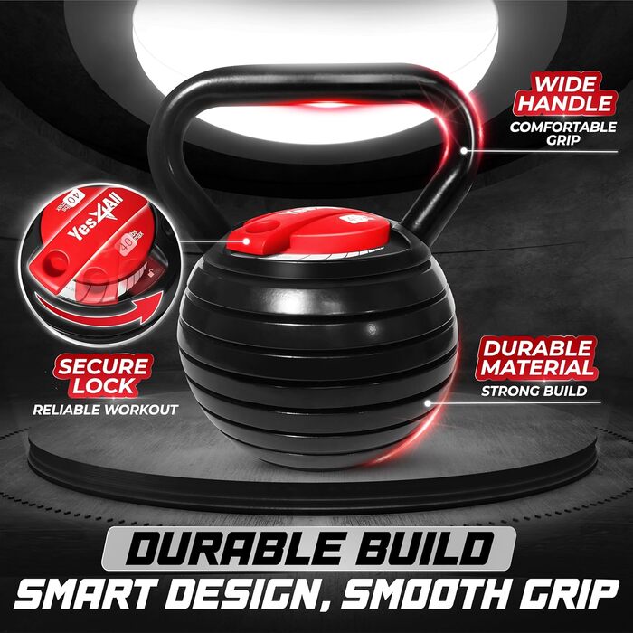 Кетлбел Yes4All регульований, чорний. Вага для тренувань, фітнесу, силових вправ. Регульований грифель для гантелей та дисків.