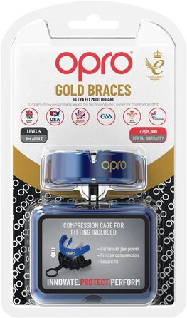 Захисна капа OPRO Gold для брекетів, спортивна капа для дорослих, інноваційна технологія підгонки, для боксу, лакросу, ММА, єдиноборств, хокею та контактних видів спорту, темно-синя/перламутрова