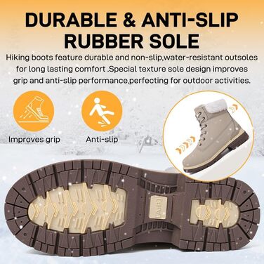 Зимові черевики жіночі утеплені, водонепроникні, для снігу, теплі, короткі, туристичні, підошва не слизька (Бежевий, 40 EU)