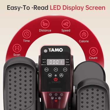 Еліптичний тренажер YAMO Mini для дому з пульт дистанційного керування, LED дисплеєм, 12 швидкостей, тихий та портативний степер для літніх людей та дорослих, ручний/автоматичний режим (сірий)