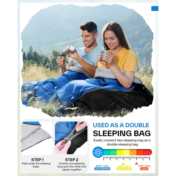 Сплячий мішок літній Sportneer 190x85 см: легкий, водонепроникний, для кемпінгу, походів, подорожей (блакитний)