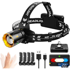 LED-ліхтар на голову з перезарядкою, супер яскравий, сенсорний, водонепроникний IP67, велика батарея для кемпінгу, риболовлі та активного відпочинку