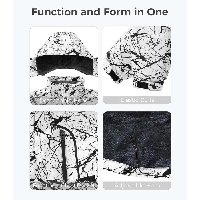 Жіноча гірськолижна куртка Wantdo, тепла флісова, водонепроникна, дихаюча, з капюшоном, вітрозахисна, для активного відпочинку, темно-бірюзовий (чорно-білий), XXL