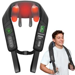 Бездротовий масажер для шиї та плечей COMFIER Shiatsu з підігрівом: 4D глибокий масаж, 3 режими, PU-шкіра, чорний