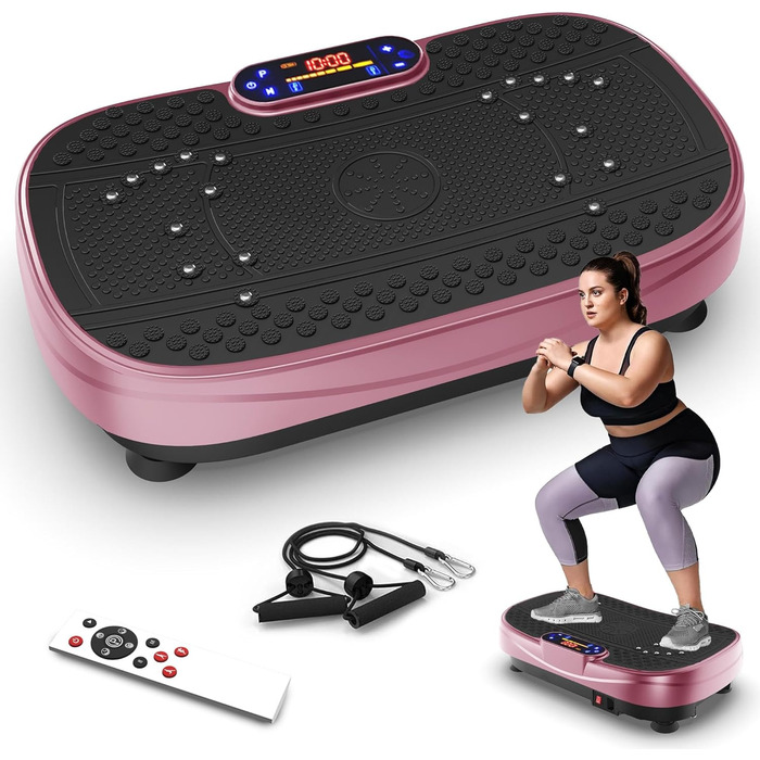 Вібраційна платформа для дому - ротаційна платформа з 120 рівнями та 5 режимами, з еластичними стрічками та пультом дистанційного керування, для спалювання жиру, нарощування м'язів та формування фігури, ідеально підходить для дому та домашнього спортзалу 