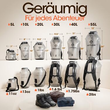 Earth Pak Packsack Rolltop 10L: Водонепроникний рюкзак з водонепроникним чохлом для телефону - для каякінгу, піших прогулянок, кемпінгу, риболовлі, сплавів