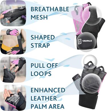 Рукавички для фітнесу жіночі Fitnesshandschuhe, розмір M (16-19 см), рожево-чорно-білі, з шкіри, для силових тренувань
