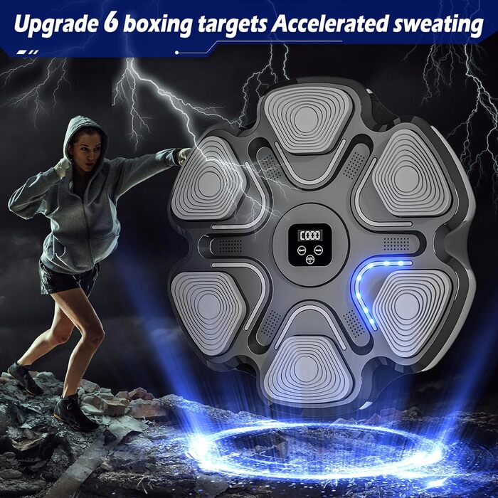 Музична боксерська машина MaxEarn для дорослих та дітей з LED-підсвіткою, Bluetooth, 9 режимів швидкості та лічильник ударів, у комплекті боксерські рукавички