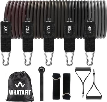Набір еластичних стрічок WHATAFIT для фітнесу та реабілітації, з дверним кріпленням, ручками та сумкою, для чоловіків та жінок (сірий)
