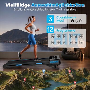 Бігова доріжка Walking Pad з автоматичним нахилом 14%, потужний безщітковий двигун 3.5 HP, швидкість до 10 км/год, LED-дисплей, 12 HIIT-програм, до 180 кг, чорно-блакитна