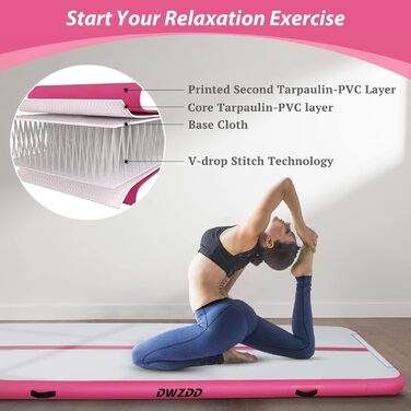 Гімнастичний надувний мат для гімнастики Dwzdd Air Matte, 3/4/5/6 м, 300x100x10 см. Підходить для дітей, дому, фітнес-студії, тренувань, чирлідингу. Біло-розова