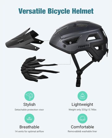 Велосипедний шолом Favoto з козирком, легкий, подвійна Inmould технологія, MTB шолом для жінок і чоловіків, шолом для шосейного велосипеда