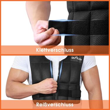 Вага для тренувань DH FitLife, регульована, 10/20/30 кг, для м'язів та сили | Вага для бігу, жіноча/чоловіча | Фітнес-вага (Чорний-10 кг)