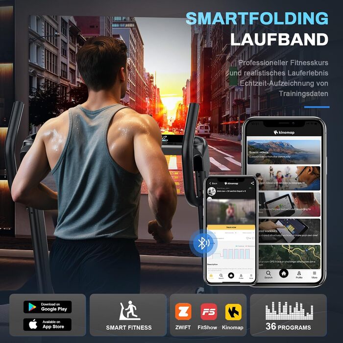 Біговий тренажер Profi G Series 7-1: складаний, з нахилом, тихий мотор, WiFi, Bluetooth, APP, німецька якість, сертифікат TÜV