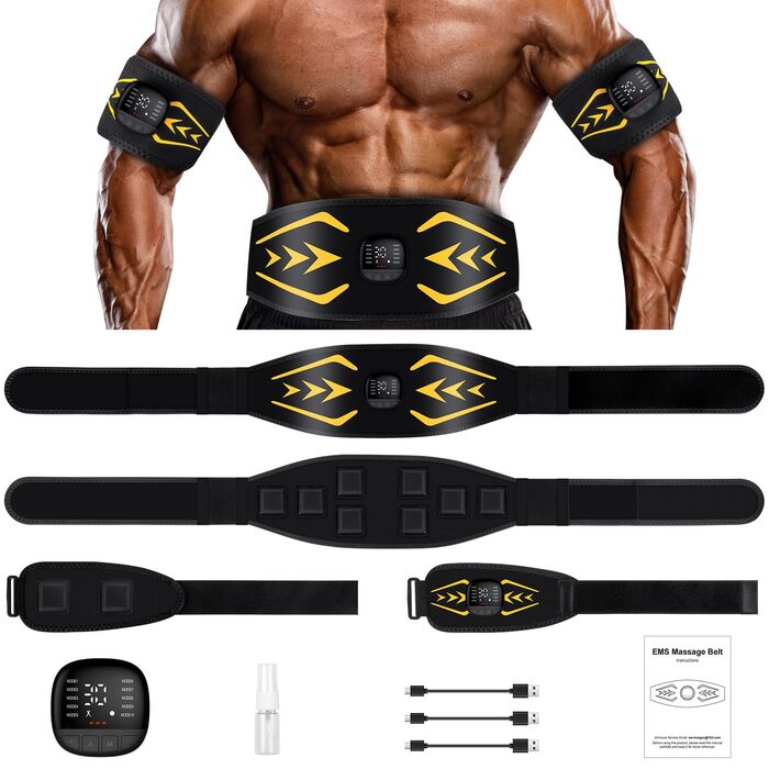 EMS тренажер для пресу Relassy: електричний, з 10 режимів та 30 інтенсивностей, USB, для живота, рук, ніг