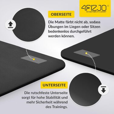 Фітнес-мат 4FIZJO 180x60 см, товщина 1.5 см, NBR піна, нековзний, для йоги, пілатесу, спорту (чорний) з ременем для перенесення