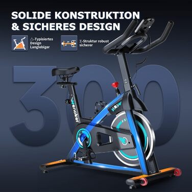 Велотренажер Neu Wenoker 2026 з додатком, регульованим опором, LCD-дисплеєм та місцем для гантелей, до 160 кг, блакитний