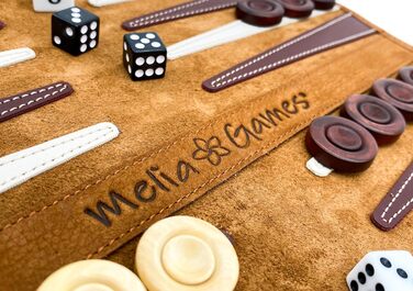 Дорожнє нарди Melia Games B-Ware зі шкіри нубук з дерев'яними фішками, з косметичними дефектами