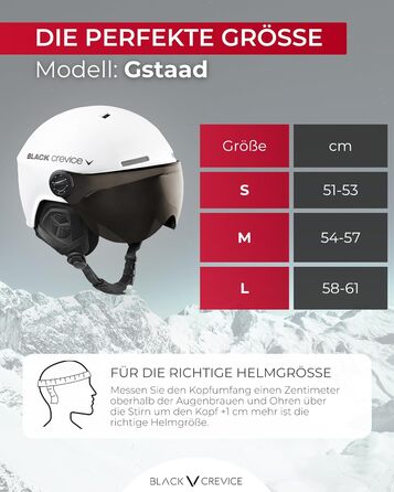 Шолом гірськолижний BLACK CREVICE Gstaad з візором (стиль пілота) для чоловіків та жінок | Полікарбонат, дихаючий, регульований S/M, білий