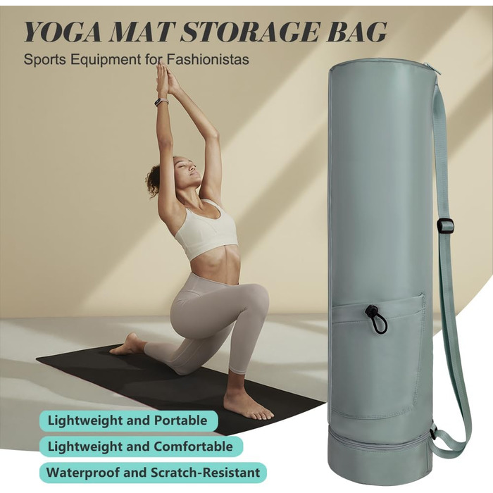 Сумка для йога-мату Yogatasche, спортивна сумка жіноча з відділенням для мокрого та тримачем для пляшки, регульований ремінь, для пілатесу, 75x19 см, зелена #3