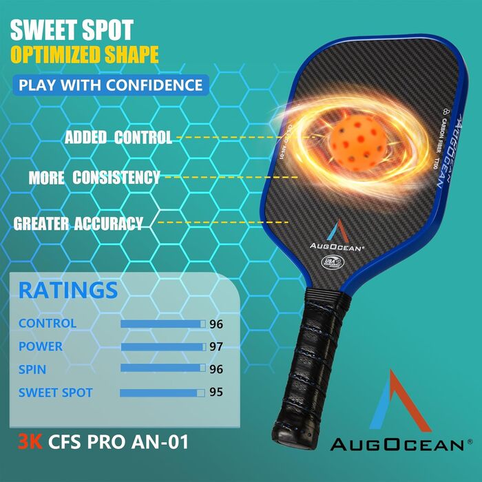 Набір ракет для піклболу Pro, 2 шт. з вуглецевого волокна 3K, USAPA, рожевий та блакитний