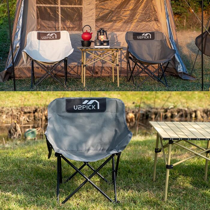 Складний стілець U2PICK для кемпінгу: легкий, зручний, до 160 кг, з сумкою, сірий