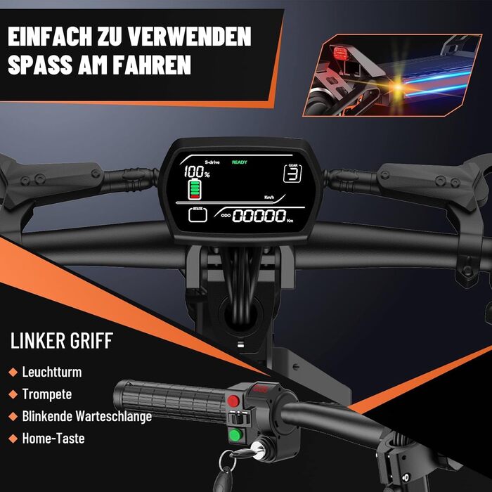 Електросамокат TODIMART G2/S9/13, 1000 Вт, 48В 20.8А·год, запас ходу 40-90 км, складаний, подвійна підвіска, ключовий запуск, 10'' позашляхові колеса, вантажопідйомність 150 кг