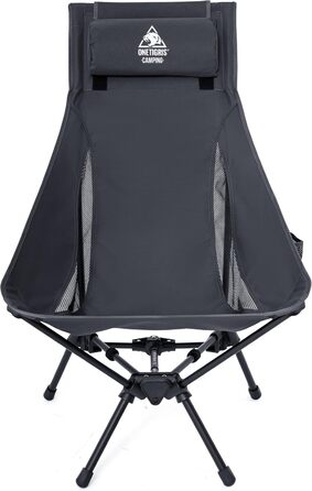 Стілець для кемпінгу OneTigris TIGERBLADE з високою спинкою, 170 кг, складаний, легкий, з трикутним каркасом, для риболовлі з 2 кишенями, для відпочинку на природі, піших прогулянок (сірий)