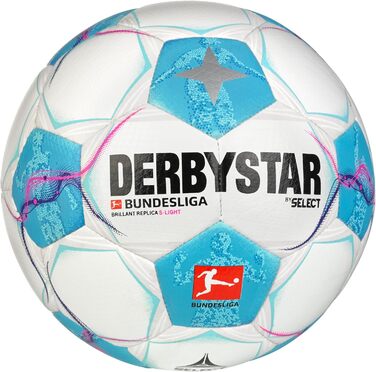 Футбольний м'яч Derbystar Bundesliga Brillant Replica S-light V24, розмір 4, білий/синій/рожевий, для юнаків, унісекс