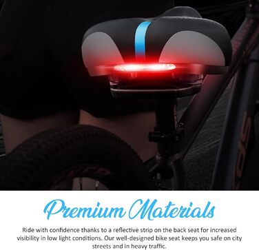 Зручне велосипедне сидіння BWBIKE з широким, амортизуючим сидінням з Memory Foam та водонепроникним шкіряним покриттям (Блакитний)