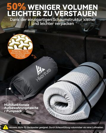 Каремат самонадувний HIKENTURE Comfort Plus сірий, товщина Extra Dicke, з насосом для кемпінгу