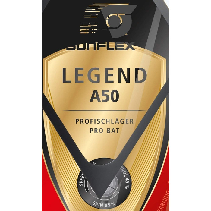 Професійна ракетка для настільного тенісу Sunflex Legend A50, ITTF сертифікат, анатомічна ручка, багатобарвна накладка, для універсальної гри