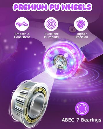 Роликові ковзани для дітей, регульовані, 4 розміри, для дівчаток та хлопчиків, підходять для початківців, зручні та дихаючі, рожево-фіолетові