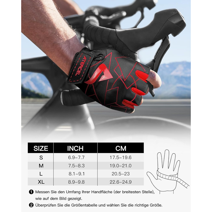 Велосипедні рукавички ATERCEL напівпальці для чоловіків - рукавички для велоспорту TB з SBR-подушками для їзди на велосипеді, фітнесу (Червоний, M)