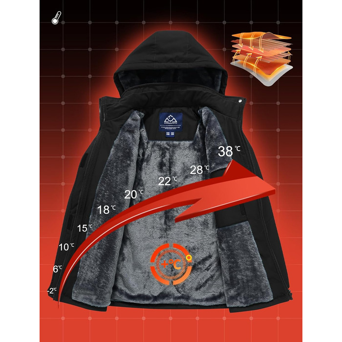 Daen Outdoor Зимова куртка: вітронепроникна, водонепроникна Softshell з флісовою підкладкою, для катання на лижах, функціональна, знімний капюшон (XXL, Чорний)