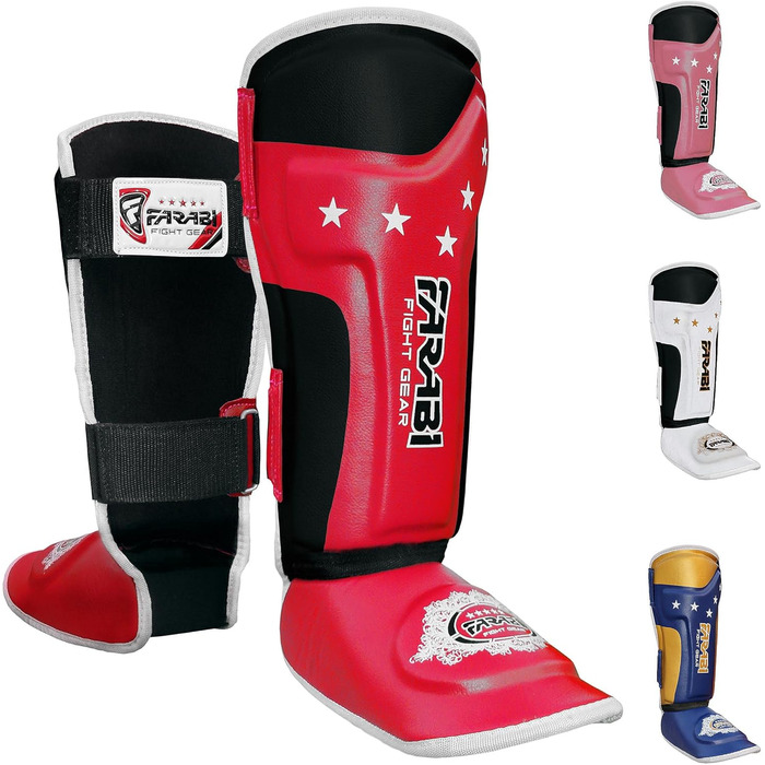 Дитячі щитки для гомілок Farabi Sports для кікбоксингу, MMA, муай-тай, захист гомілки для тренувань, спарингу, боксу, бойових мистецтв, червоні