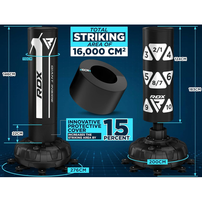 Боксерський мішок RDX 6FT для тренувань, рукавички та чохол XXL, самостійний, для MMA, кікбоксингу, білого кольору