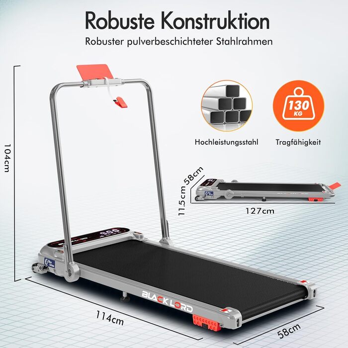 Електричний біговий тренажер BLACK LORD з нахилом 9%, 3.2 PS, Walking Pad 4-в-1 для дому та офісу, 12 програм, динамік, 140 кг