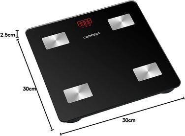 Концепт VO4001 – смарт-ваги для аналізу складу тіла з Bluetooth, додатком, LED-дисплеєм, діагностика жиру, м'язів, BMI, скляна платформа, до 180 кг