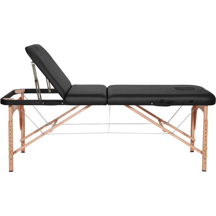 Професійний масажний стіл FRANKYSTAR для косметологів та фізіотерапевтів, 3 зони, чорний PU-пластик, дерев'яно-сталеве складне шасі, з сумкою