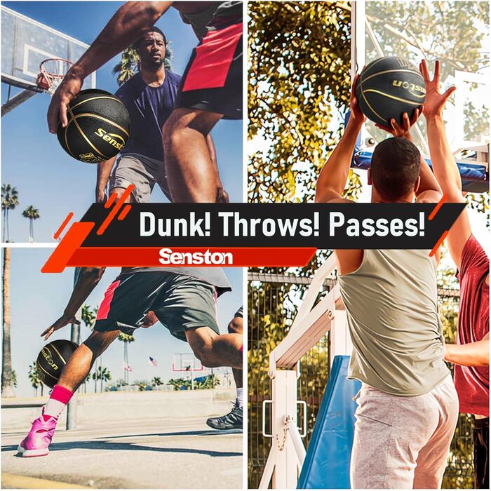 Баскетбольний м'яч Senston, розмір 7, з насосом, для дорослих та підлітків, чорний