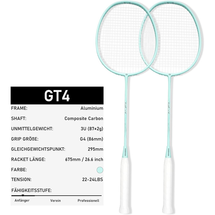 Набір для бадмінтона OGEENIER: 2 ракетки, 2 ручки, 2 волани, 1 ракетка з сумкою (зелений, 3 1/4 дюйма)