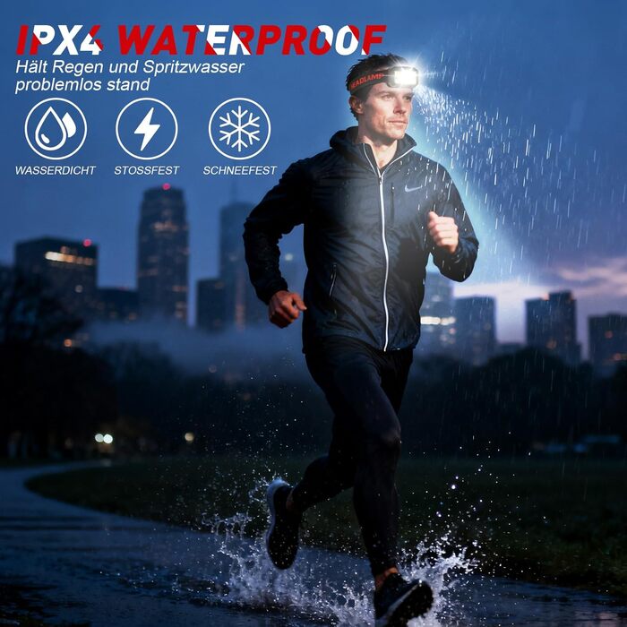 Ліхтар на лоб LED Winzwon, перезаряджуваний, 8 режимів, датчик, для риболовлі, кемпінгу, невідкладних ситуацій (для дорослих та дітей)