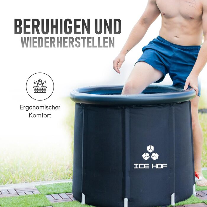 IceHof® Ванна для криотерапії XL Plus розмір Ø80x80 см з кришкою, складана надувна ванна для дому та вулиці, 5 шарів ізоляції, портативна ванна для льодяного душу, криотерапія вдома