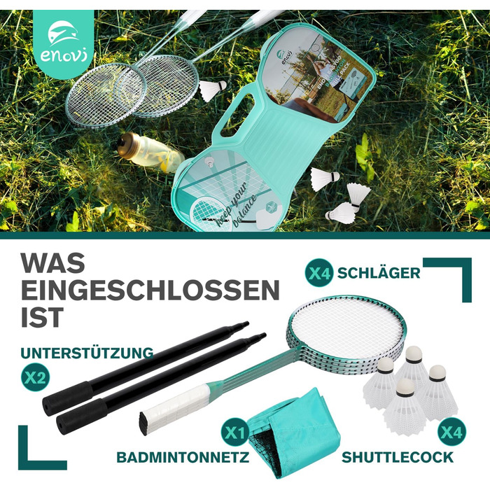 Набір для бадмінтону EasyGo: 4 ракетки, сітка, 4 волани, сумка для зберігання