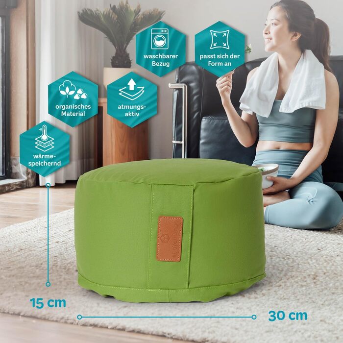 Йога-боулстер Rundes 30см x 15см | Знімний чохол | Наповнювач: органічна гречка (KBA) | Для Інь-йоги та медитації