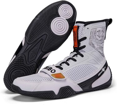 Боксерські черевики для чоловіків та жінок, професійні боксерські черевики для тренувань та змагань, дихаючі, сірого кольору, 43 EU