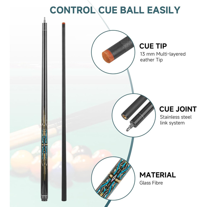 Більярдний кий HomeSeason з скловолокна, 147.3 см, професійний (з чохлом)
