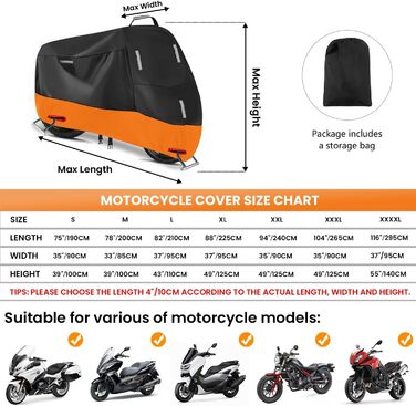 Водонепроникний чохол для мотоцикла Motorrad Abdeckplane 300D, XL (230x90x125cm) з 5 світловідбиваючими смугами, 2 отворами для замка та сумкою