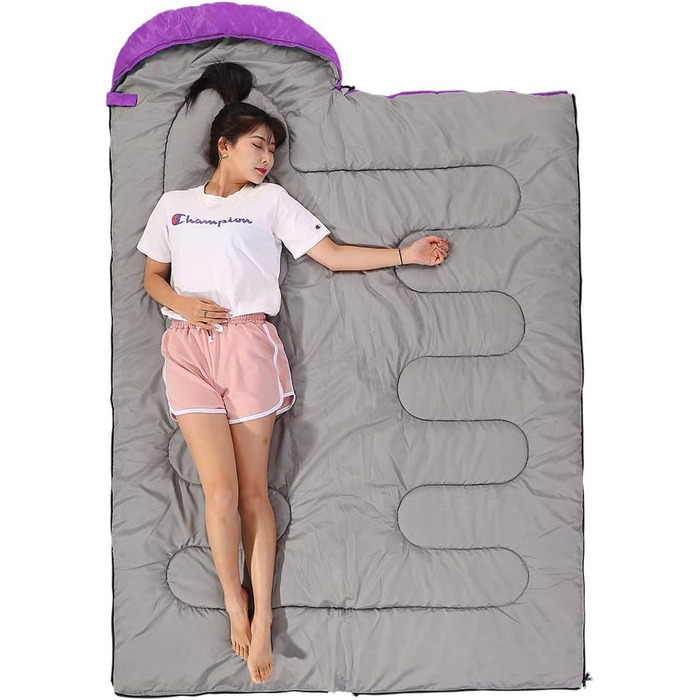 Спальний мішок SWTMERRY для 3-4 сезонів (літо, весна, осінь, зима) - теплий та легкий, для туризму, походів та кемпінгу. Однотонний фіолетовий